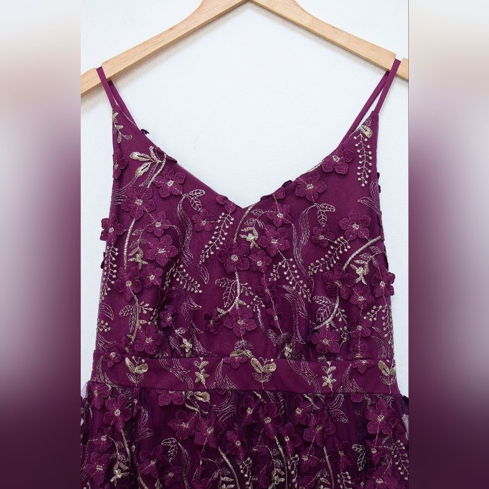 Arula Caledonia Floral Embroidered Metallic Mini Dress Purple & Gold Sz 2X Party - Picture 4 of 9